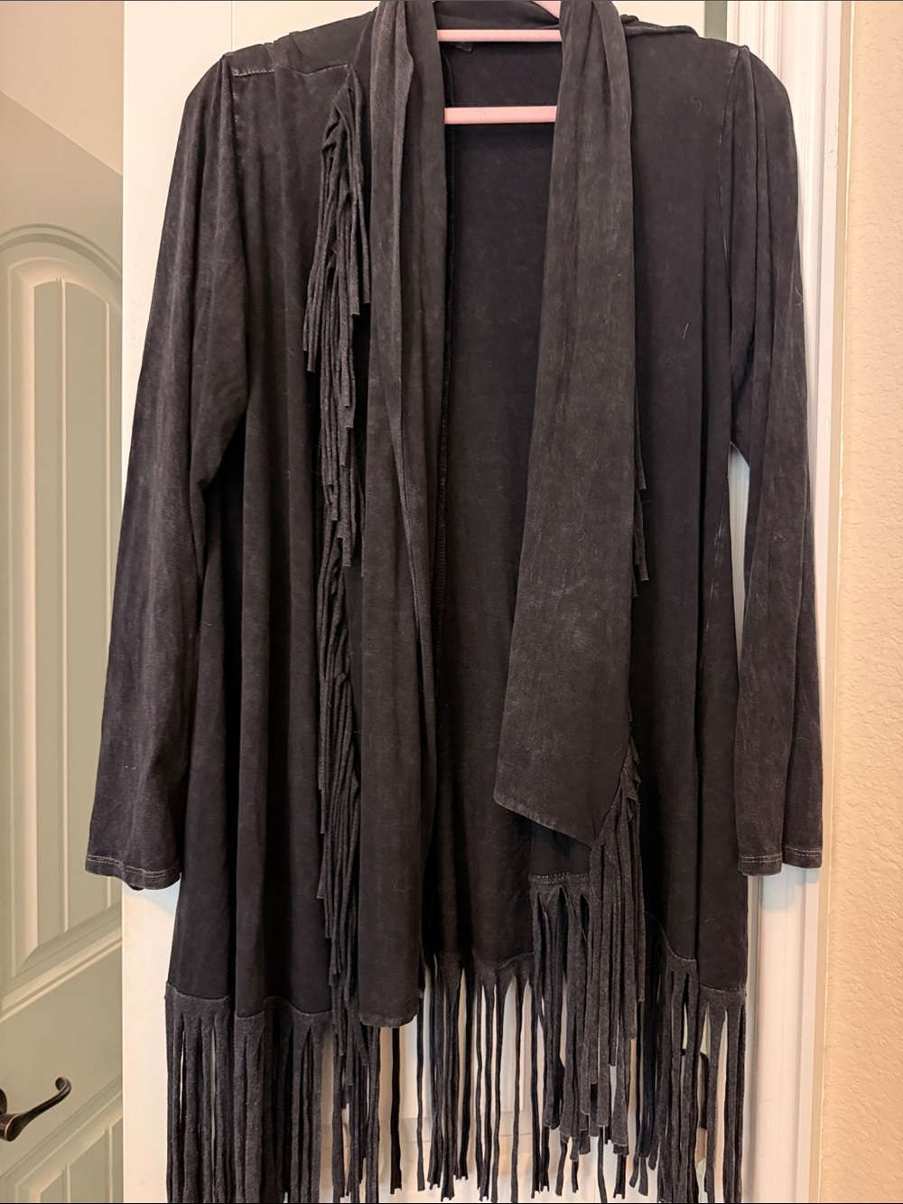 Open-Front Fringe Cardigan Shrug - Black